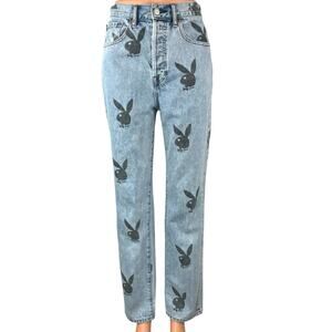 Playboy x PacSun Women's Blue Logo Print High Rise Straight Denim Jeans Size 26